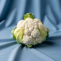 The cauliflower is white with a bumpy texture surrounded by green leaves Royalty Free Stock Photo
