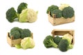 Fresh cauliflower and broccoli and some in a wooden crate Royalty Free Stock Photo