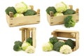 Fresh cauliflower and broccoli in a wooden crate Royalty Free Stock Photo