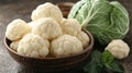 Fresh cauliflower florets bowl, healthy cooking, rustic kitchen Royalty Free Stock Photo