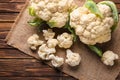 Fresh cauliflower on wooden table Royalty Free Stock Photo