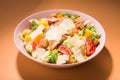 Fresh ceasar salad with vegetables on a color background Royalty Free Stock Photo