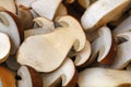 Fresh ceps porcini mushrooms halves close up