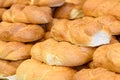 Fresh challah for sale at local market.