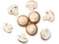 Fresh champignon mushrooms isolated on white background. top view Royalty Free Stock Photo