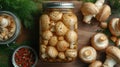 fresh champignon mushrooms in jar