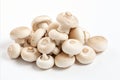 Fresh champignon mushrooms on white background for advertisements and packaging designs