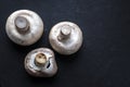 Fresh champignons on black shale Royalty Free Stock Photo