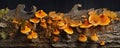 fresh chanterelles mushrooms on wooden table, Bunch of yellow mushroom Royalty Free Stock Photo