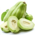 Fresh chayote fruit with slices on white background Royalty Free Stock Photo
