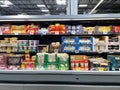 The fresh cheese aisle of a Sams Club Wholesale grocery store with a variety of fresh cheeses ready to be purchased by consumers