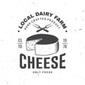 Fresh cheese badge design. Template for logo, branding design with block cheese and fork for cheese. Vector illustration