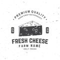 Fresh cheese badge design. Template for logo, branding design with triangle block cheese . Vector illustration.