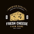 Fresh cheese badge design. Template for logo, branding design with triangle block cheese . Vector illustration.