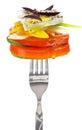 Fresh cheese with vegetables on fork Royalty Free Stock Photo