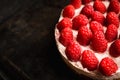 Fresh cheesecake with raspberries on the rustic background. Selective focus. Royalty Free Stock Photo