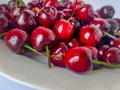 Fresh cherries background. Ripe red berries close-up. Selective focus