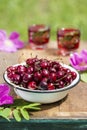 Fresh cherries in bowl