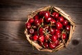 Fresh cherries in bowl on table Royalty Free Stock Photo