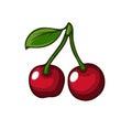 Fresh cherries. Cartoon vector icon isolated on white