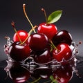 Fresh cherries, commercial food photography with dynamic liquid splash burst