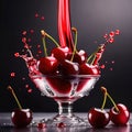 Fresh cherries, commercial food photography with dynamic liquid splash burst