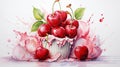 Fresh cherries ice cream and cherry syrup. For advertising, poster, banners. illustration AI generated Royalty Free Stock Photo