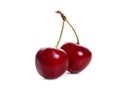 Fresh cherries with leaf isolated on white background Royalty Free Stock Photo