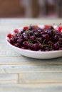 Fresh Cherries in Red Gingham Plate Royalty Free Stock Photo