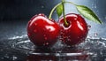 Fresh cherries with water drops on a dark background Royalty Free Stock Photo