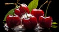 Fresh Cherries with Whipped Cream on Black Background, Delicious Cherry Dessert Royalty Free Stock Photo