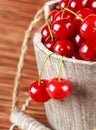 Fresh cherries in a wood bucket Royalty Free Stock Photo