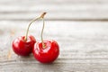 Fresh cherries on wooden background. Red ripe cherry Royalty Free Stock Photo