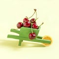 Fresh cherries in wooden cart