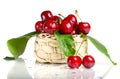 Fresh cherry berries in a basket Royalty Free Stock Photo