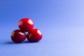 Fresh cherry berries on a blue background.Side view.