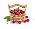 Fresh cherry berries with green leaf Royalty Free Stock Photo