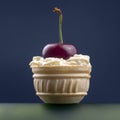 Fresh cherry berries in milk cream lie in a waffle basket. healthy food for breakfast. fruits of vegetation. fruit dessert Royalty Free Stock Photo