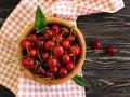Fresh cherry berries in a plate on the background organic Royalty Free Stock Photo