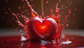 Fresh cherry explodes in juice splash. Red heart shaped fruit bursts with liquid. Cherry juice splashes around heart shape. Fresh Royalty Free Stock Photo