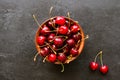 Fresh cherry in a plate on a black background Royalty Free Stock Photo