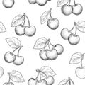 Fresh cherry seamless pattern. Summer berry food sketch backgrou