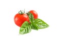 Fresh cherry tomatoes with basil isolated on white background Royalty Free Stock Photo