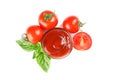 Fresh cherry tomatoes with basil and souce isolated on white background, top view Royalty Free Stock Photo