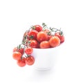 Fresh Cherry tomatoes in ceramic bowl on white background. Royalty Free Stock Photo