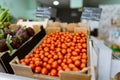 Fresh cherry tomatoes at a local organic farmer market Royalty Free Stock Photo