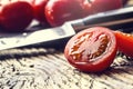 Fresh cherry tomatoes. Ripe tomatoes on oak wooden background