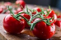 Fresh cherry tomatoes washed clean water. Cut fresh tomatoes Royalty Free Stock Photo