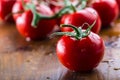 Fresh cherry tomatoes washed clean water. Cut fresh tomatoes Royalty Free Stock Photo