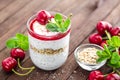 Fresh cherry yogurt with oats and chia seeds Royalty Free Stock Photo